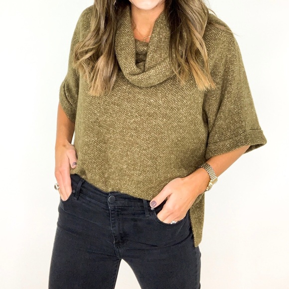 Olive 3/4 rolled sleeve cowl neck sweater - Picture 2 of 2